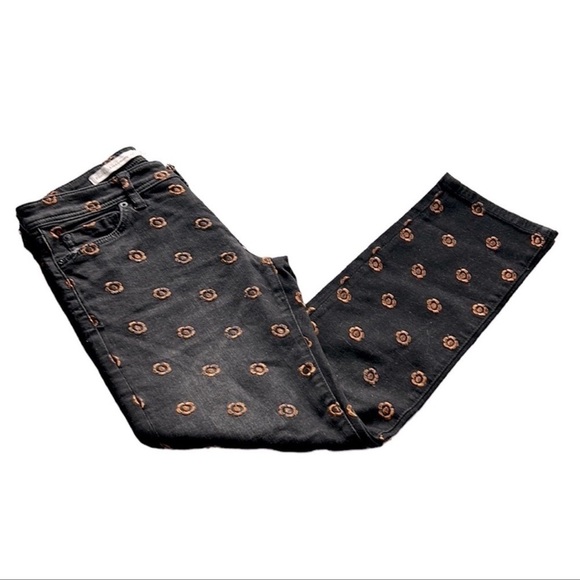 Pilcro Anthropologie | Embroidered Slim Straight Jeans Floral Black 27 - Picture 5 of 10